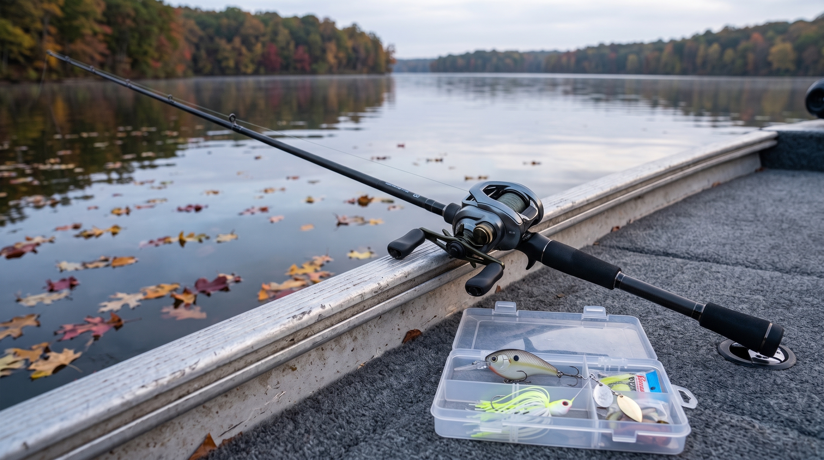 Shimano Curado DC reel on boat next to tackle tray