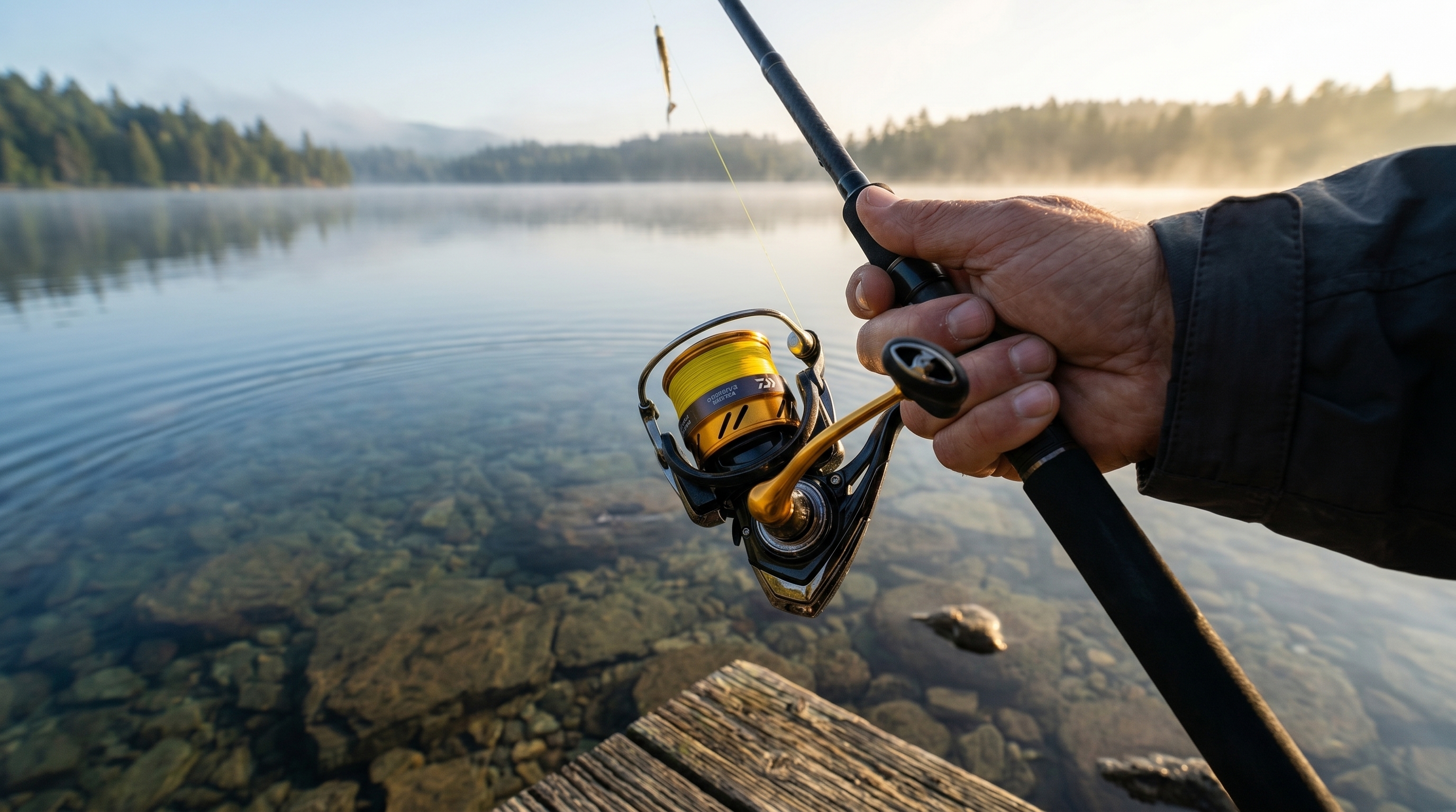 Daiwa Revros LT spinning reel in action on a finesse bass setup