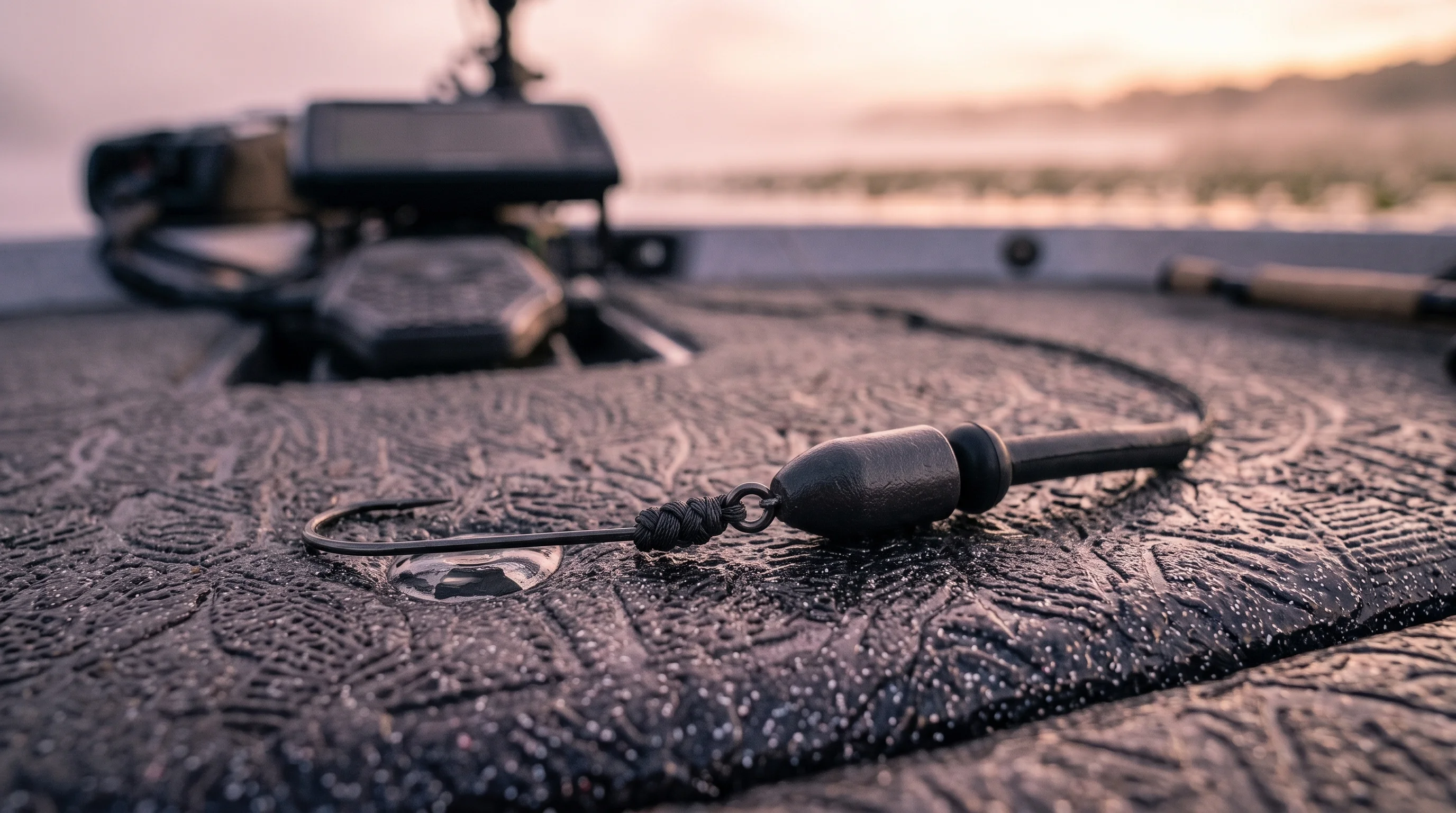 Tournament bass fishing deck setup with pre-rigged rods for rapid presentation swapping