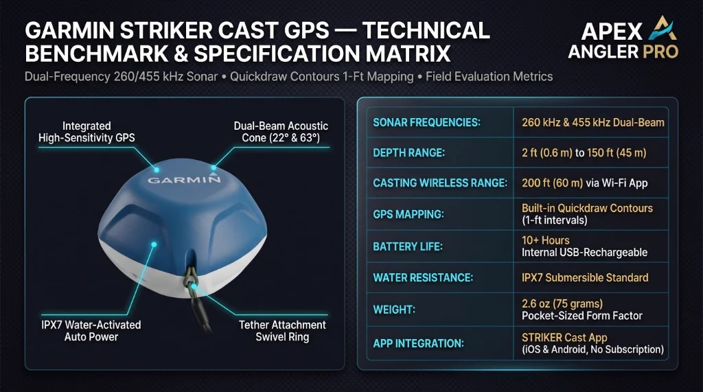 Garmin STRIKER Cast GPS Technical Benchmark and Specification Matrix