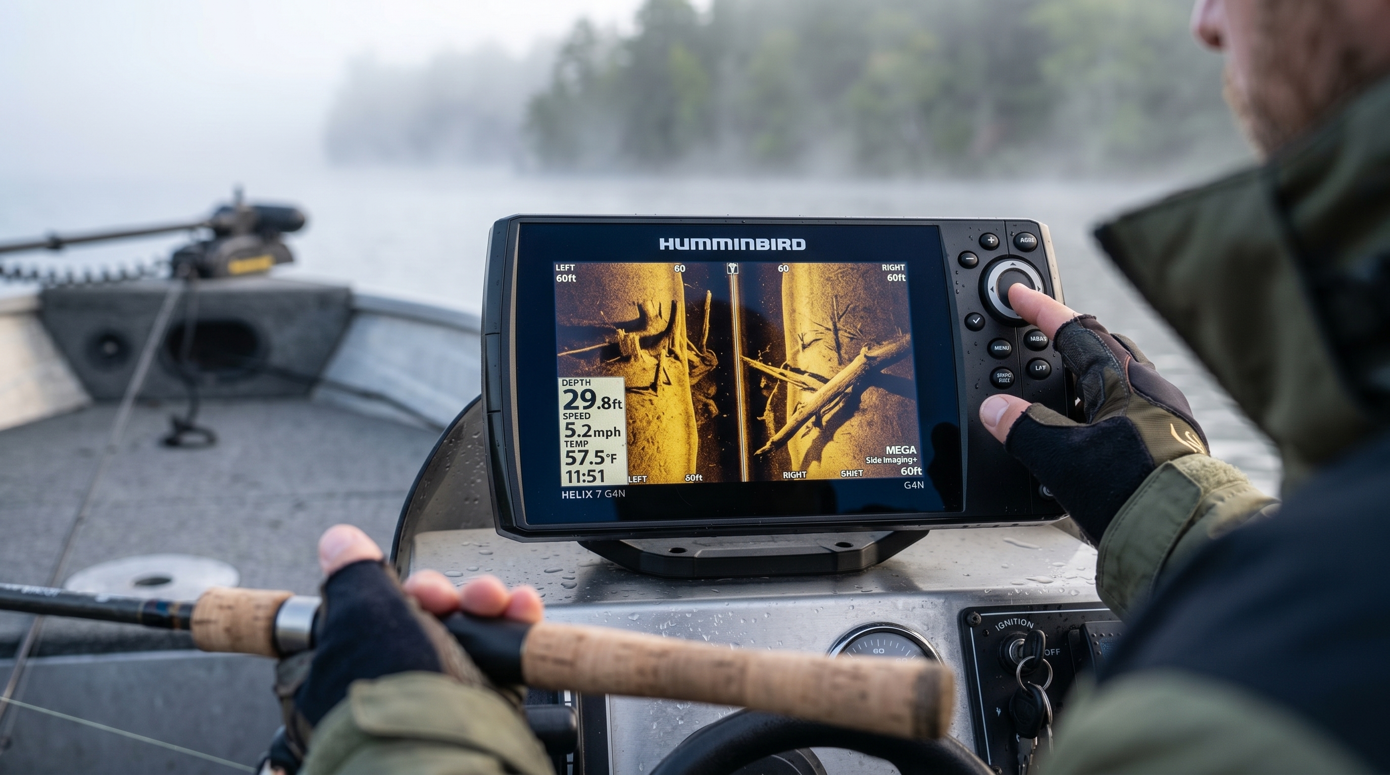 Humminbird Helix 7 G4 interface and keypad in use