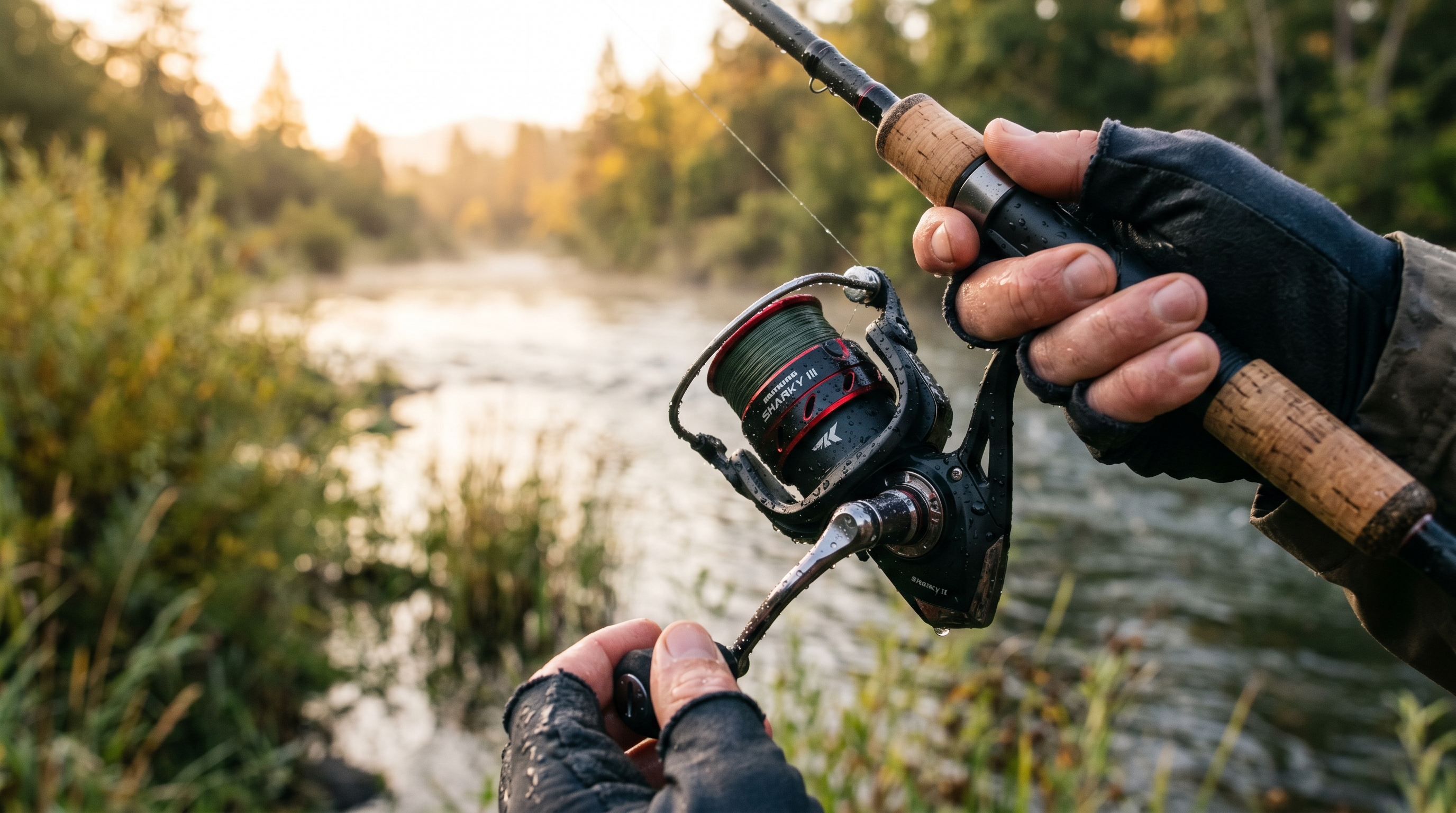 KastKing Sharky III spinning reel on rod spool close-up
