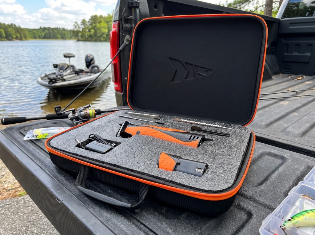 KastKing Speed Demon Pro cordless electric fillet knife kit packed inside custom molded EVA hardshell carrying case