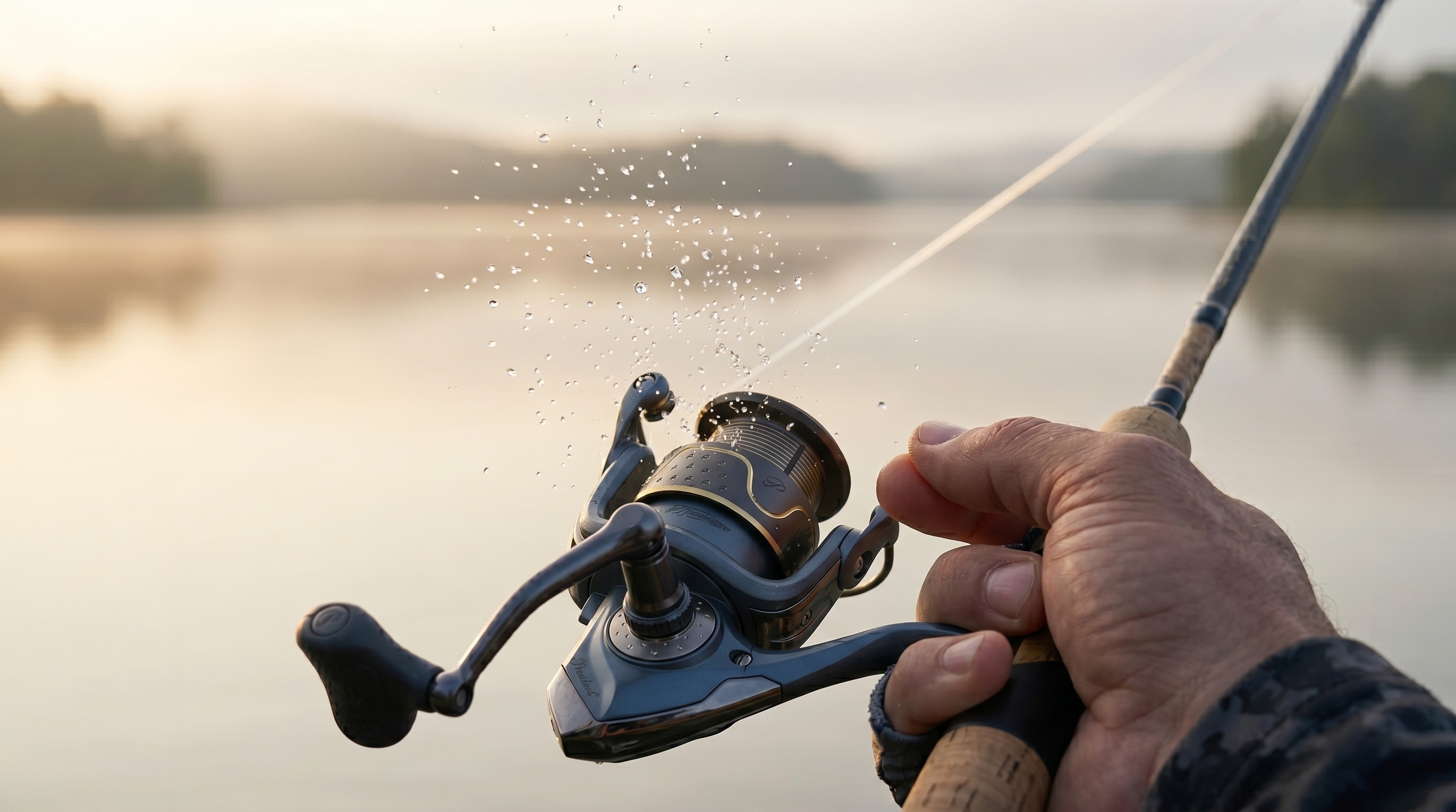 Pflueger President spinning reel action detail