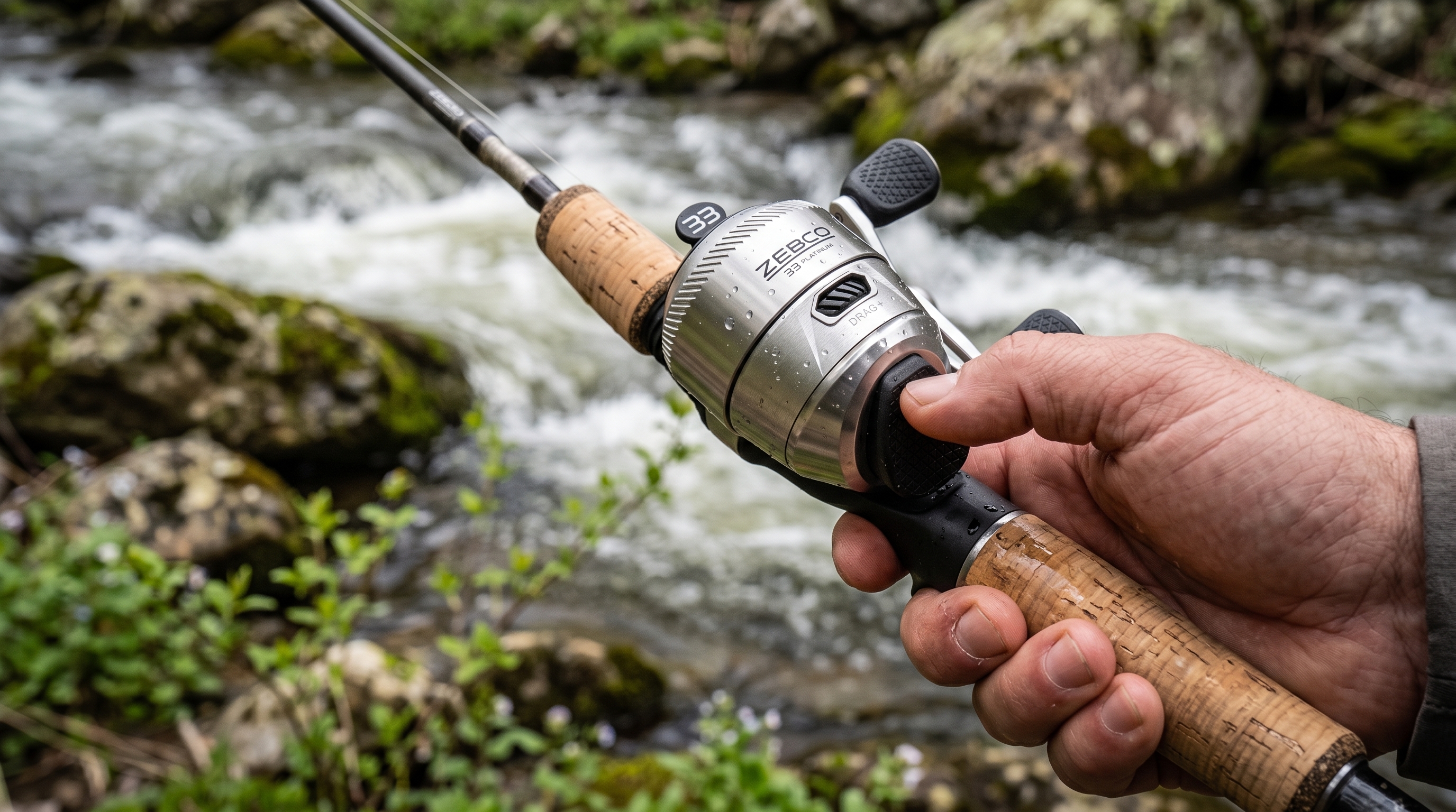 Angler using Zebco 33 Platinum Spincast Reel near a river
