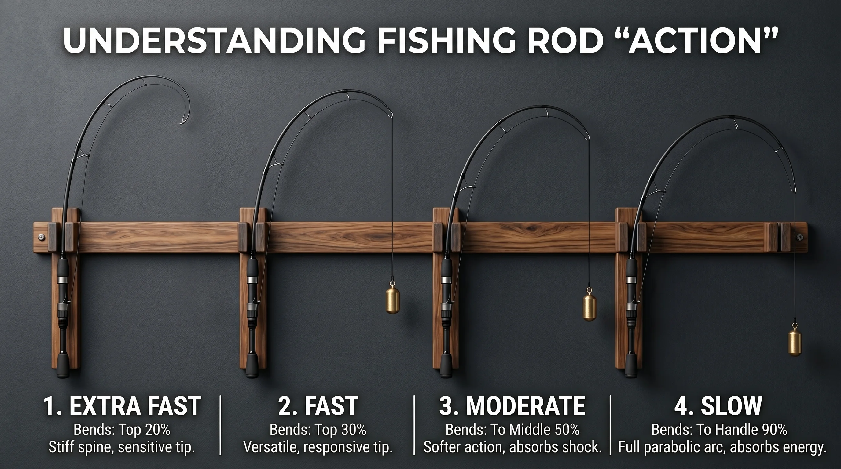 Fishing rod action vs power infographic diagram
