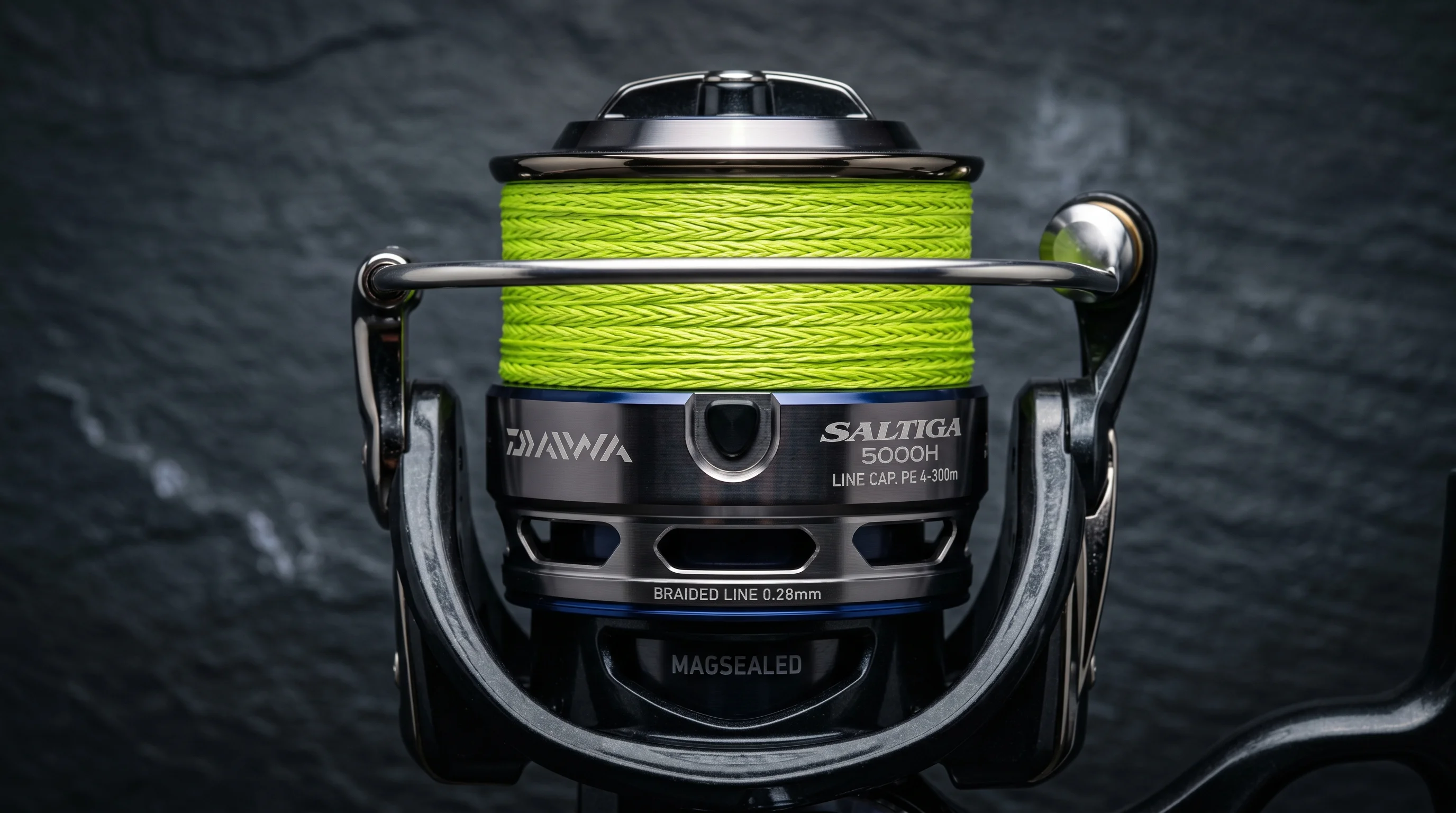 Close-up of a spinning reel being spooled with precision line tension