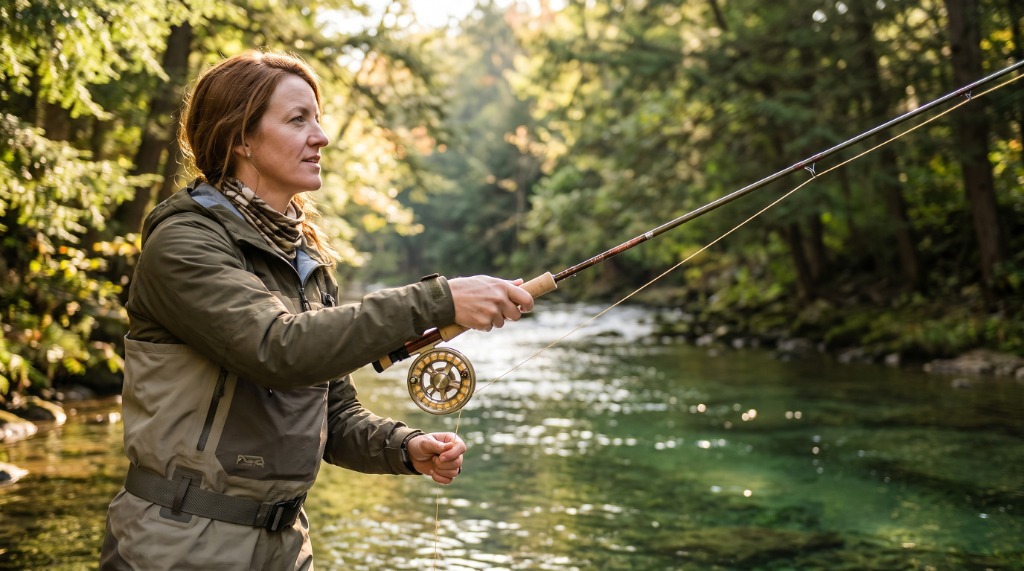 Sarah Streamside Evans casting the St. Croix Imperial USA IU905.4 9ft 5wt fast-action fly rod on a limestone spring creek